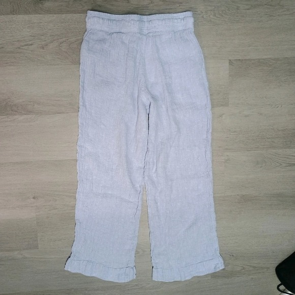 Sigrid Olsen Light Blue Crinkle 100% Linen Wide Leg Pants Elastic Small - Picture 5 of 5
